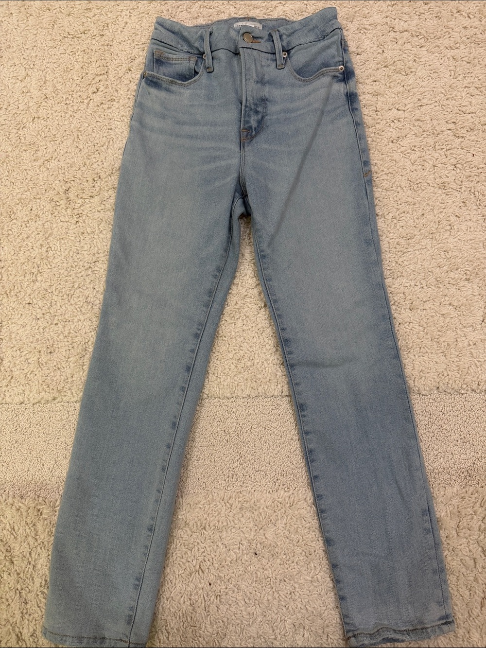 Good American Straight-Leg High-Rise Light Blue Jeans